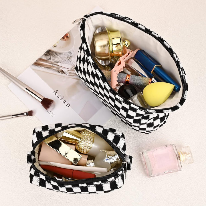 Must-Have Checked Make-up Bag Set-Red-State of Style