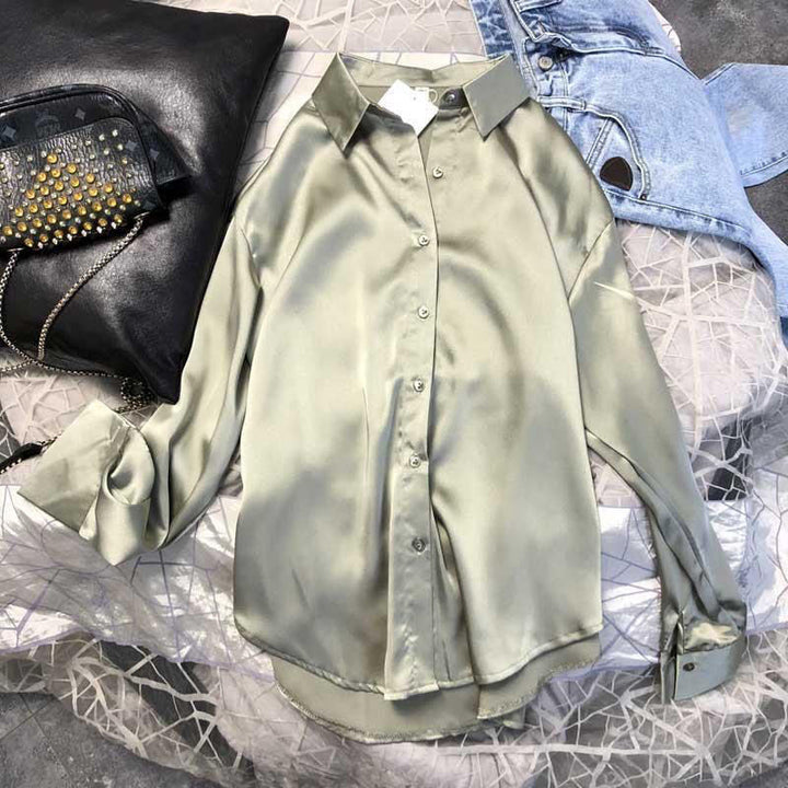 MyrasBlouse | Elegant Women's Silk Shirt-Green-S-State of Style