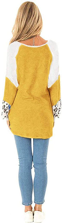 Naggoo – Colour Block Leopard Print Crew Neck Sweatshirt-Pink 01-Select-State of Style