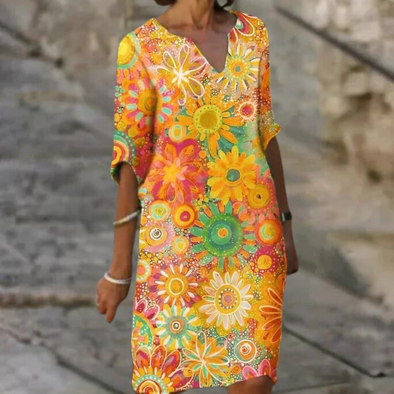 Naomi - Trendy Short Floral Dress-Yellow-XS-State of Style