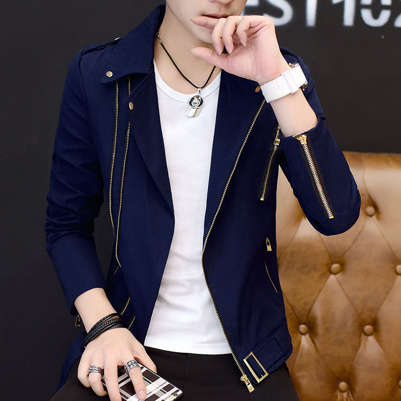 NardsJacket | Men's Classic Biker Leather Jacket-Navy Blue-S-State of Style