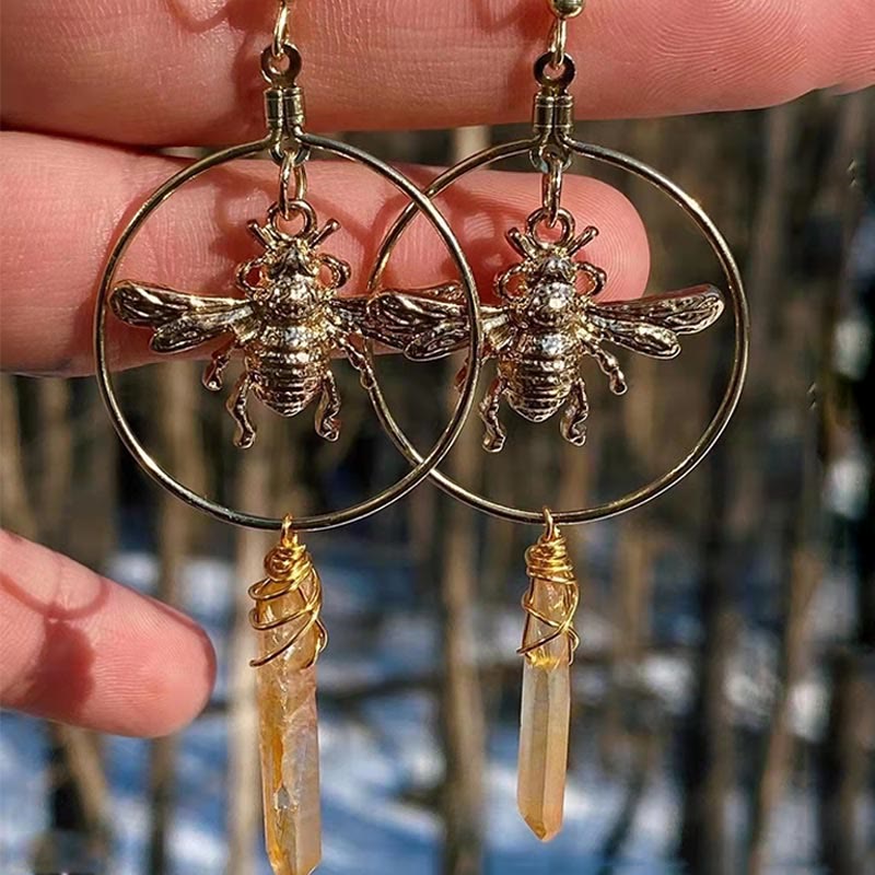 Natural Crystal Moon & Star Earrings - Elara-Citrine-State of Style