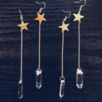 Natural Crystal Moon & Star Earrings - Elara-Clear Quartz & Star-State of Style