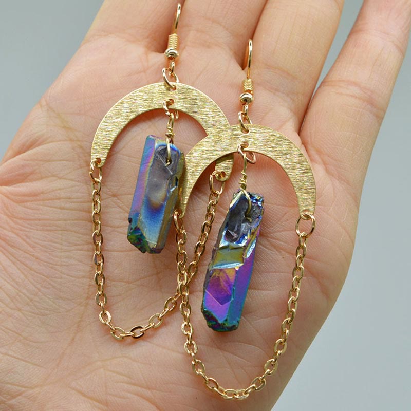 Natural Crystal Moon & Star Earrings - Elara-Labradorite-State of Style