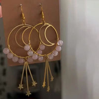 Natural Crystal Moon & Star Earrings - Elara-Rose Quartz-State of Style