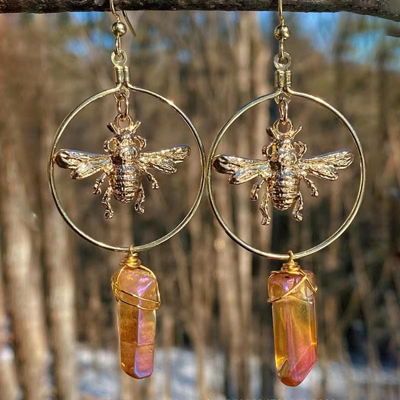 Natural Crystal Moon Stars Earrings - Elara-Amber-State of Style