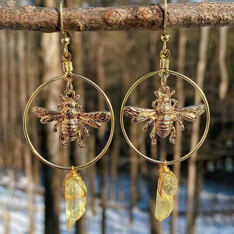 Natural Crystal Moon Stars Earrings - Elara-Citron quartz-State of Style