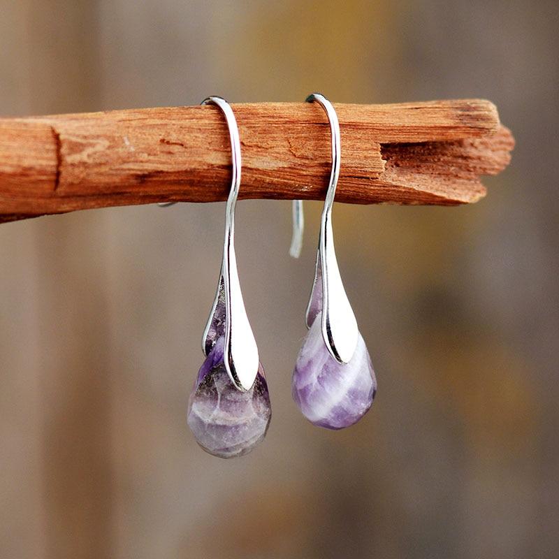 Natural Drop Gemstone Earrings - Serenella-Amethyst-State of Style