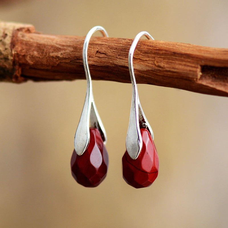 Natural Drop Gemstone Earrings - Serenella-Red Jasper-State of Style
