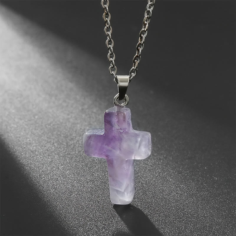 Natural Gemstone Cross Necklace - Seraphina-Amethyst-State of Style