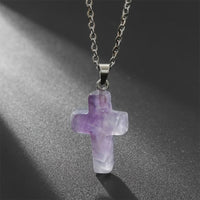 Natural Gemstone Cross Necklace - Seraphina-Amethyst-State of Style