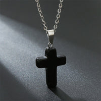 Natural Gemstone Cross Necklace - Seraphina-Black Onyx-State of Style