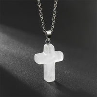 Natural Gemstone Cross Necklace - Seraphina-Clear Crystal-State of Style