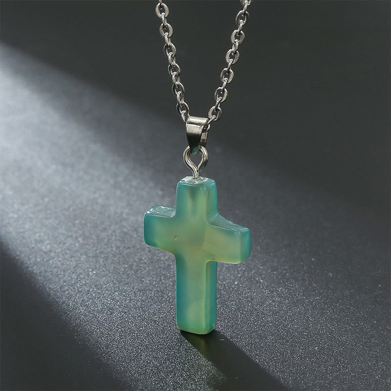 Natural Gemstone Cross Necklace - Seraphina-Green Aventurine-State of Style