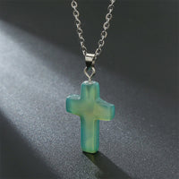 Natural Gemstone Cross Necklace - Seraphina-Green Aventurine-State of Style