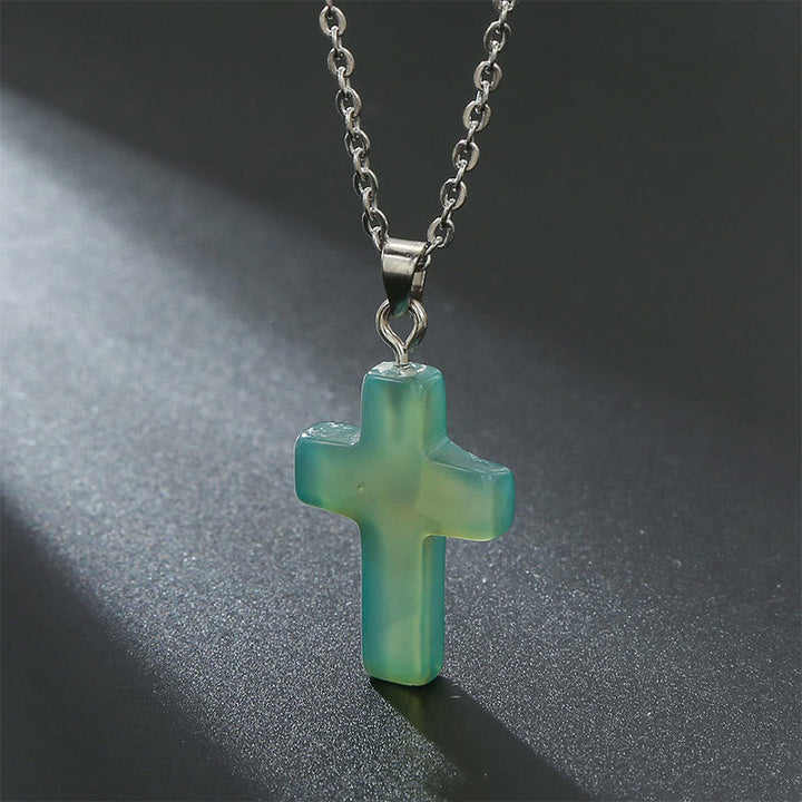 Natural Gemstone Cross Necklace - Seraphina-Green Aventurine-State of Style
