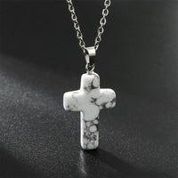Natural Gemstone Cross Necklace - Seraphina-Howlite-State of Style