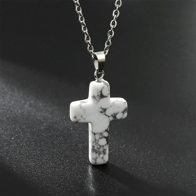 Natural Gemstone Cross Necklace - Seraphina-Howlite-State of Style