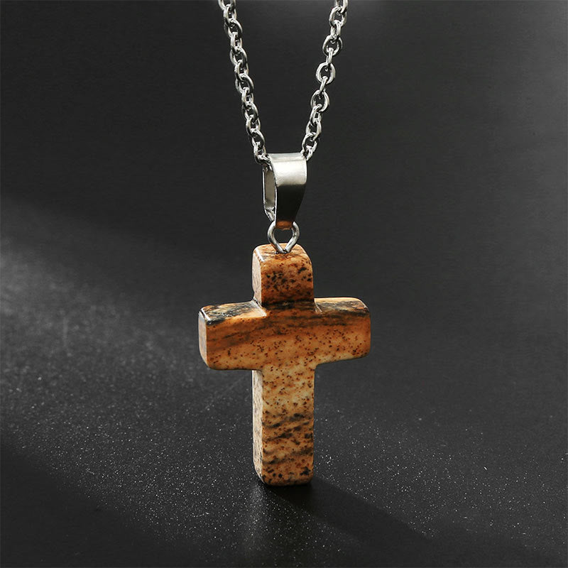 Natural Gemstone Cross Necklace - Seraphina-Jade-State of Style