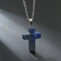 Natural Gemstone Cross Necklace - Seraphina-Lapis Lazuli-State of Style