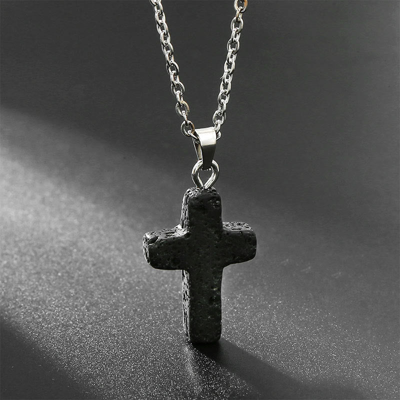 Natural Gemstone Cross Necklace - Seraphina-Lava Stone-State of Style