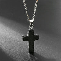 Natural Gemstone Cross Necklace - Seraphina-Lava Stone-State of Style