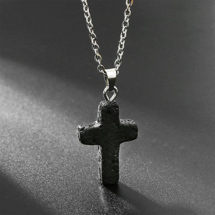 Natural Gemstone Cross Necklace - Seraphina-Lava Stone-State of Style