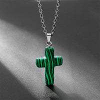 Natural Gemstone Cross Necklace - Seraphina-Malachite-State of Style