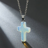 Natural Gemstone Cross Necklace - Seraphina-Opal-State of Style