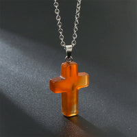 Natural Gemstone Cross Necklace - Seraphina-Red Agate-State of Style