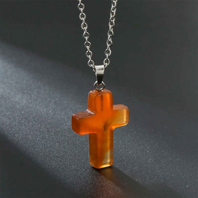 Natural Gemstone Cross Necklace - Seraphina-Red Agate-State of Style
