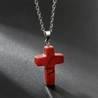 Natural Gemstone Cross Necklace - Seraphina-Red Jasper-State of Style