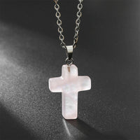 Natural Gemstone Cross Necklace - Seraphina-Rose Quartz-State of Style