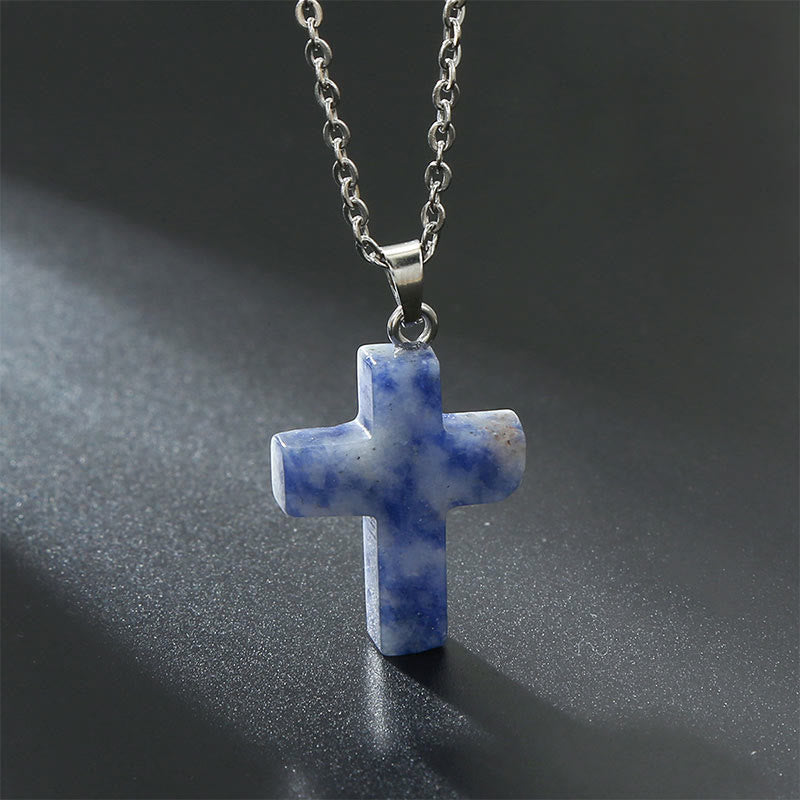Natural Gemstone Cross Necklace - Seraphina-Sodalite-State of Style