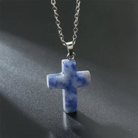 Natural Gemstone Cross Necklace - Seraphina-Sodalite-State of Style