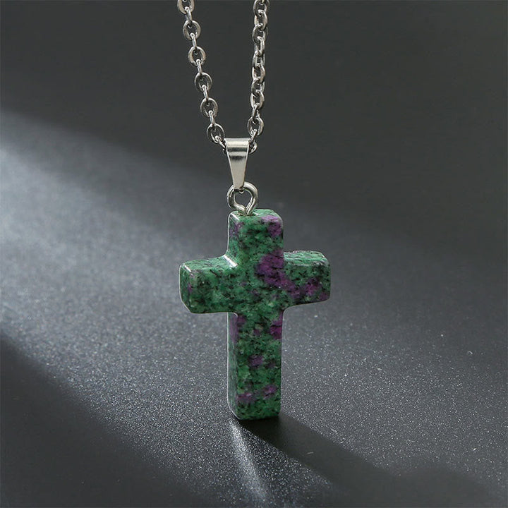 Natural Gemstone Cross Necklace - Seraphina-Zoisite-State of Style