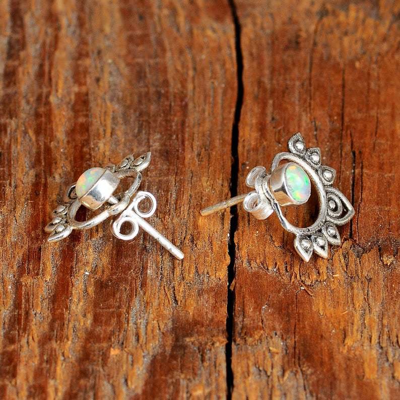Natural Opal Lotus Earrings - Sophia-State of Style