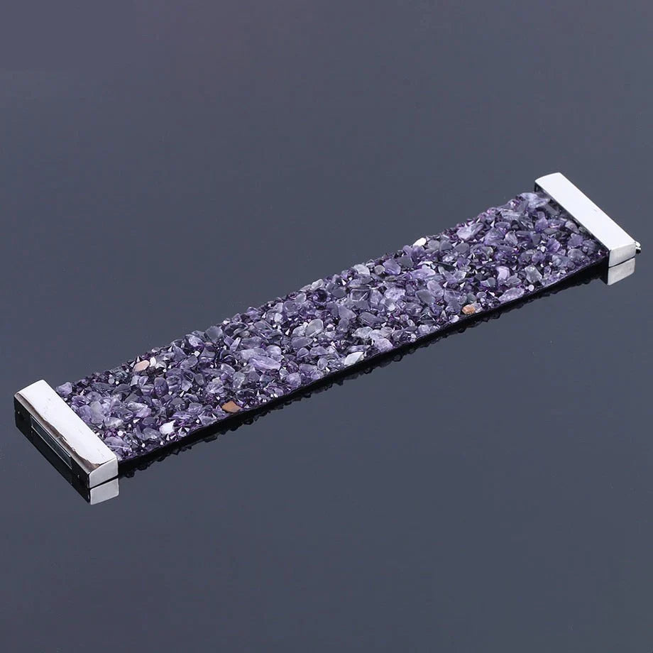 Natural Stone Crystal Leather Bracelet-AMETHYST-State of Style