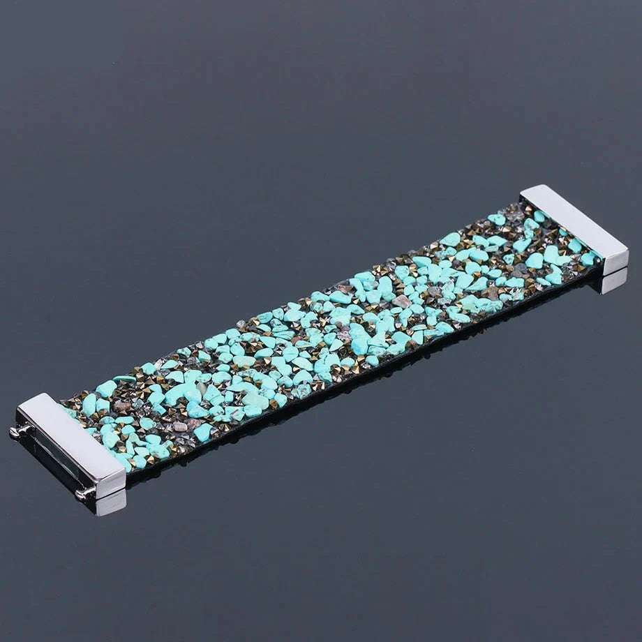 Natural Stone Crystal Leather Bracelet-TURQUOISE-State of Style