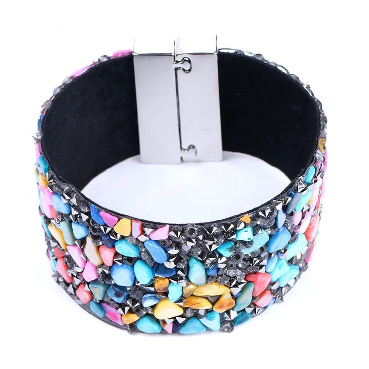 Natural Stone Crystal Leather Bracelet-WHITE BOWL-State of Style