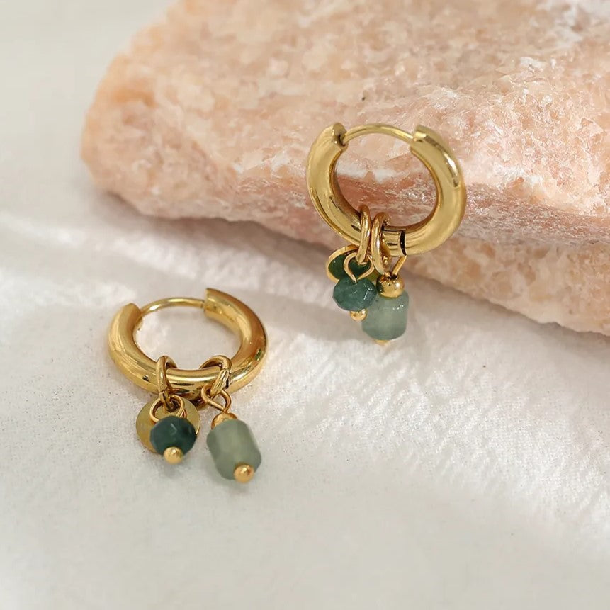 Natural Stone Gold Hoops | Elegant Women's Jewellery-State of Style