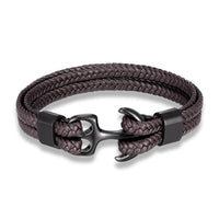 Nautical Anchor Leather Bracelet | Stylish Men's Jewellery-Coffee-BLACK-19CM-State of Style