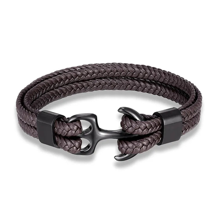 Nautical Anchor Leather Bracelet | Stylish Men's Jewellery-Coffee-BLACK-19CM-State of Style