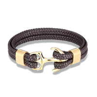 Nautical Anchor Leather Bracelet | Stylish Men's Jewellery-Coffee-GOLD-19CM-State of Style