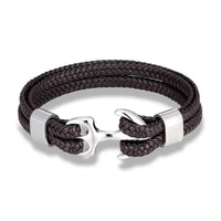 Nautical Anchor Leather Bracelet | Stylish Men's Jewellery-Coffee-SILVER-19CM-State of Style