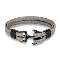 Nautical Anchor Leather Bracelet | Stylish Men's Jewellery-Gray-BLACK-19CM-State of Style