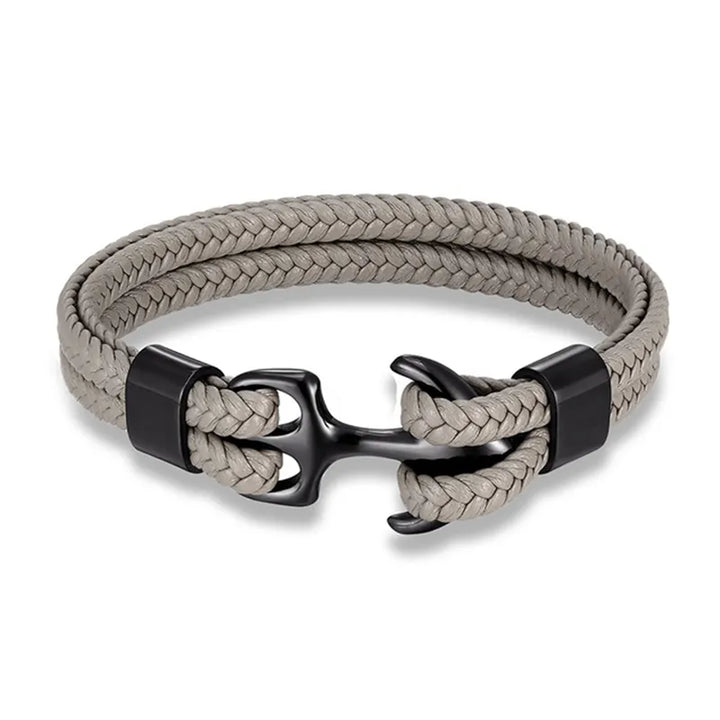Nautical Anchor Leather Bracelet | Stylish Men's Jewellery-Gray-BLACK-19CM-State of Style