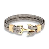 Nautical Anchor Leather Bracelet | Stylish Men's Jewellery-Gray-GOLD-19CM-State of Style