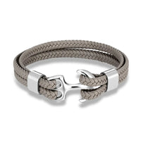 Nautical Anchor Leather Bracelet | Stylish Men's Jewellery-Gray-SILVER-19CM-State of Style