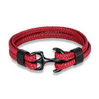 Nautical Anchor Leather Bracelet | Stylish Men's Jewellery-Red-BLACK-19CM-State of Style